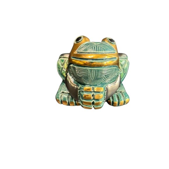 Vintage DeRosa Artesania Rinconada Frog Figurine #713 14K Gold & Platinum Trim C - Picture 1 of 9